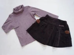 ベベ bebe アウトレット 子供服 女の子 長袖 カットソー 紫 タートルネック スカート 茶色 コーデュロイ 秋 冬 2点 セットアップ 110cm ★3 ガールズ 女児 キッズ 【中古】 ユーズド リサイクル こども