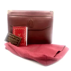 ■外観美品■Cartier  カルティエ　must de Cartier マストドゥカルティエ　クラッチバッグ　パーティーバッグ　レザー　本革　ボルドー　ゴールド金具　ギャランティーカード、紙冊子、保存袋付き　レディース