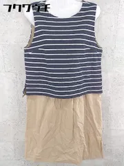 ◇ ◎ Harriss ハリス ペチコート付き ノースリーブ 膝下丈 ワンピース サイズ38 ネイビー ブラウン レディース 【中古】 【1002801647254】のサムネイル