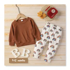 ベビー＆キッズ☆　ワッフルシャツ＆レインボーパンツセット　 9-12months