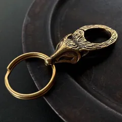 真鍮 キーホルダー キーリング キーフック カラビナ 狐 キツネ ビンテージ レトロ アンティーク アクセサリー パーツ ハンドメイド ゴールド 205