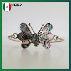 【在庫1点限り・新古品】メキシコ  ブレスレット  アルパカ  洋白  合金  メキシコ貝  ALPAKA MEXICO  メキシカンジュエリー  蝶  ヴィンテージのサムネイル