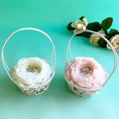 サーバーバスケット ミニ リングピロー 2個セット ピンク＆ホワイトのお花