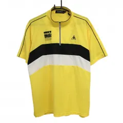 ★値下げ★ルコック 半袖ハイネックシャツ イエロー×黒 肩・袖パイピングライン ハーフジップ メンズ LL ゴルフウェア le coq sportif