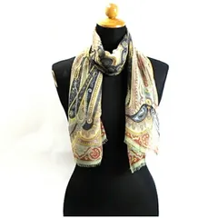 エトロ シルク スカーフ シフォン 長方形 カーキ×マルチカラー 中古