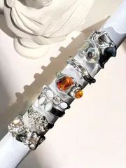 リング レディース セット 7個セット ビンテージ優雅なジオメトリック キュービックジルコニア インレイリングセット、秋冬の女性のファッションジュエリー