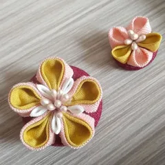 つまみ細工 ヘアゴム 2個セット 髪飾り ブローチ 帯留め 親子コーデ