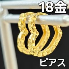 全面キラキラ！ 18金 K18 YG オープンハート フープ ピアス