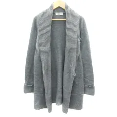ビアッジョブルー Viaggio Blu カーディガン ミドル丈 ショールカラー 前開き ウール混 2 チャコールグレー /YM40