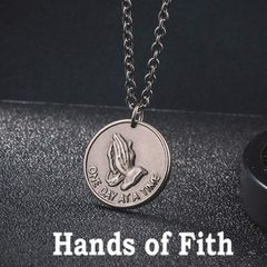 faith 祈りの手 コイン ペンダント ネックレス シンプル メンズ レディース ユニセックス ペンダント ステンレス　ストリート スケーター モード ファッション ロック パンク アクセサリー おしゃれ かっこいい プレゼント 誕生日 シニア WAD