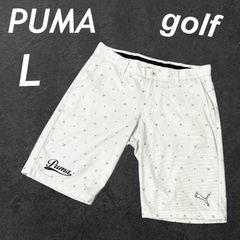 PUMA プーマ メンズ ゴルフ ハーフパンツ L ウェア 刺繍ロゴ 833541ボーダー ヤシの木 アイボリー系 (F056)★