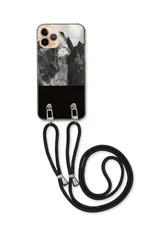iPhone 12 iPhone12Pro アイフォン12 スマホケース ショルダーストラップ 紐 付き 山 登山 山脈 自然 アウトドア マウンテン モノクロ写真 白黒写真 かっこいい ブラック カラー01のサムネイル