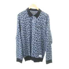 ワコマリア WACKO MARIA 美品 タグ付き 24FW LEOPARD KNIT POLO SHIRT ニット 長袖 ヒョウ柄 日本製 Mサイズ 青 ブルー