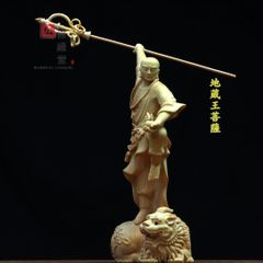 【修縁堂】大迫力 木彫り 仏像 地蔵王菩薩立像 彫刻 仏教工芸品 柘植材