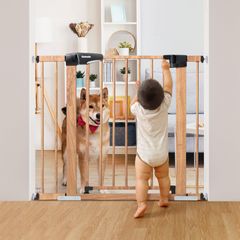 特別価格　取付幅 拡張可能 66-94cm 木の模様の金属製ベビーゲート簡単に取り付けられる階段および出入り口用の圧力取り付け式ドッグゲート超狭小サイズ 高さ76cm BABELIO