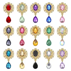 【迅速発送】BTtime ビジューパーツ 台座つき 15個セット しずく 宝石 デコ素材 イヤリング パーツ アクセサリーパーツ DIY製作キット 手作り素材 ジュエル 台座つき ロリータ ハンドメイド 豪華 ビジューキラキラ 目立つ 15色 (金）