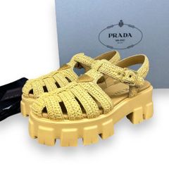 新品 PRADA トライアングル ロゴ モノリスソール ラフィア サンダル プラダ 厚底サンダル