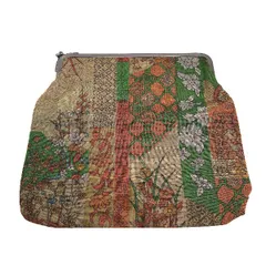 和装用 がま口 ポーチ グリーン×オレンジ