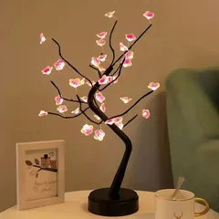 桜 ツリーライト ベッドサイドランプ テーブルランプ ナイトライト イルミネーション デコレーション 照明 LED ライト 卓上 和風 インテリア おしゃれ かわいい USB充電 電池式 調整可能な枝 インテリア  ピンク