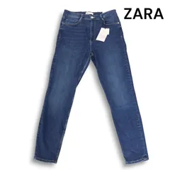 【新品 未使用】 ZARA ザラ 現行タグ USED加工 ストレッチ ハイライズ アンクル デニム パンツ ジーンズ Sz.44 レディース