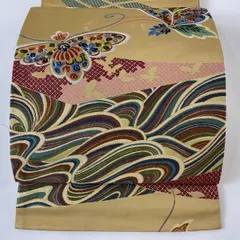 美品☆正絹　証紙あり 白綾苑大庭 七宝 箔 黒 六通 正絹 楽天市場】袋帯 逸品 白綾苑大庭 落款あり 華文 蝶 箔 灰緑 六通