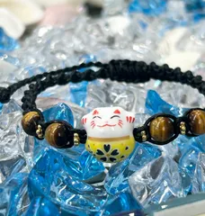 招き猫　商売繁盛　金運UP 編み込みブレスレット　ハンドメイド