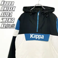 Kappa　カッパ　ハーフジップナイロンパーカー　中綿　ユニセックス　男女兼用　サイズL　メンズXL相当　ブラック×ホワイト×ダークターコイズブルー