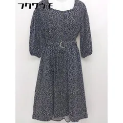 ◇ ◎ natural couture NICE CLAUP ウエストベルト付き 総柄 長袖 ロング ワンピース ブラック系 レディース  【中古】 【1106090007567】
