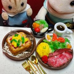 488ピザトーストランチセット⭐️ミニチュアフード　ドールハウス　リカちゃん　シルバニア　樹脂粘土　ねんどろいど　ブライス　フェイクフード　ミニチュア　パン