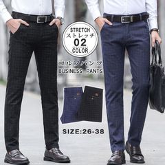 ゴルフパンツ メンズ ビジネスパンツ スキニーパンツ スラックス チェック柄 ストレッチ ビジネス スリム 通勤 男性用 紳士用 大きいサイズ