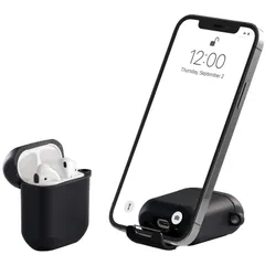 【2021年AirStand】AirPods 用ケース 携帯電話スタンド付きのAirPodsケース TPU& PC全面保護カバー 耐衝撃 ワイヤレス充電対応 カラビナ・キーチェーン付き AirPods1代 2代に対応のサムネイル