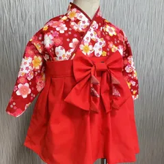 袴ロンパース〜赤色サクラ柄〜