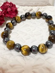 天然石 イエロータイガーアイ ヘマタイト デザイン　ブレスレット