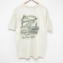 XL/古着 半袖 ビンテージ Tシャツ メンズ 00s 魚 大きいサイズ コットン クルーネック 薄ベージュ カーキ 25jul07 中古