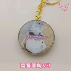 【１点限り】【おまけ付き】レジンキーホルダー  両面写真入り ハンドメイド ハムスターといっしょ こきち♂&みるく♀ 吹っ飛ばされて「なんでやねん…」バージョン