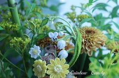 くまとはちとすずらんのリースブローチ　ハンドメイド