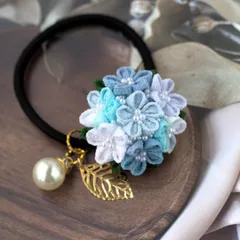 ❁パステルブルーヘアゴム♡大人かわいいつまみ細工アクセサリー着物・浴衣髪飾り❁