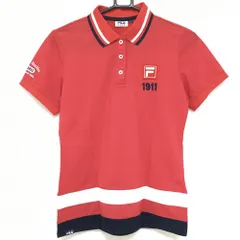 【超美品】フィラゴルフ 半袖ポロシャツ レッド×ネイビー ロゴワッペン 襟・裾ライン  レディース L ゴルフウェア FILA GOLF