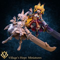 Village's Hope Miniatures | six sword demon crazy fox girl 28mm | 3Dプリント ミニチュア TRPG