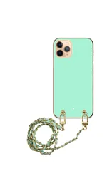 iPhone 16 Pro ケース アイフォン16プロ スマホケース スマホショルダー 肩掛け ハード チェーン付き ハート パステルグリーン ネイビー ピンク パープル ストラップ  100cm カラー04