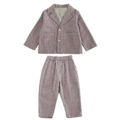 ☆ ベージュ ☆ 120CM ☆ 子供スーツ フォーマル キッズ 男の子 カジュアル kdst6842 フォーマルスーツ キッズ カジュアル チェック柄 パンツスーツ フォーマル スーツ カジュアルスーツ ジャケット ズボン パンツ 子供服 子ども服 男の子