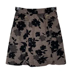 Z1511Rirandture リランドチュール 台形スカート グレンチェック 花柄 ブラウン サイズ0