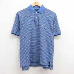 L/古着 ブルックスブラザーズ 半袖 ブランド ポロ シャツ メンズ ワンポイントロゴ 鹿の子 コットン 薄紺他 ネイビー ボーダー 25jul15 中