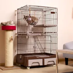 猫 ケージ キャットケージ 2段 猫トイレ付 キャスター付 ハンモック付 猫ゲージ おしゃれ キャットハウス ネコ ハウス 多段 留守番 保護 脱走防止 多頭飼い 多頭 スチール ペットケージ 新作 yew1のサムネイル