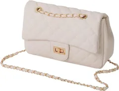 Crossmarbery(クロスマーベリー) キルティングバッグ ショルダー レディース 斜めがけ 肩掛け ショルダーバッグ 大きめ チェーン 2way 革 レザー 大容量 お洒落 大人 可愛い R47(アイボリー)