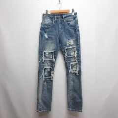 ブイメン V-men ハードクラッシュ加工 スキニー デニム パンツ ジーンズ S ブルー ストレッチ ジッパーフライ 983342