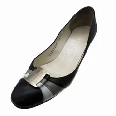 Salvatore Ferragamo サルヴァトーレ フェラガモ ロゴプレート レザーパンプス シューズ ブラック サイズ5D レディース /T2K