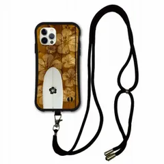 [iPhoneSE 第3世代/第2世代] スマホショルダー付 iPhone16 Plus i-coronケース アイフォン 15 Plus 14 Pro Max 13 12 11 スマホケース 耐衝撃 カバー 背面保護 ウッド ハイビスカス サーフボード ブラ