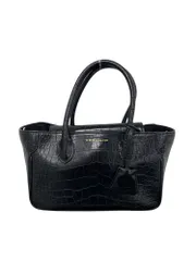 エーディーエムジェイ  トートバッグ ブラック ミニ ショルダー 2way クロコ型押し レザー IT5Z56TV9C14