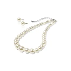 【新品】 [LunArts] パールネックレス 1連 （ピアス） セット 8mm 真珠 冠婚葬祭 結婚式 真珠ネックレス 公式宝珠 1